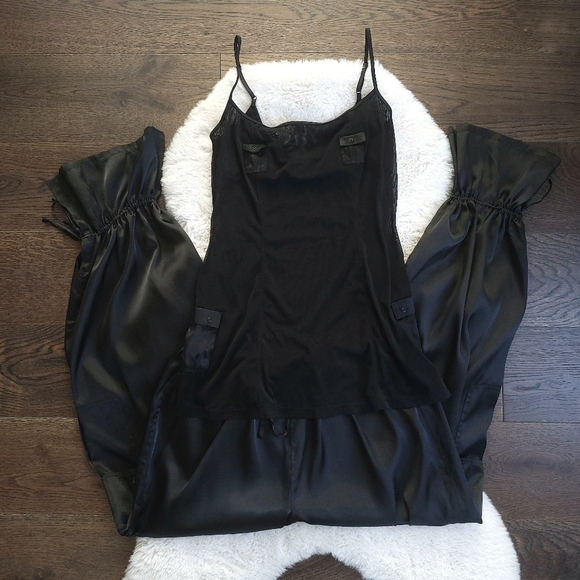 Vintage Pants - Vintage La Senza Y2K Satin Mesh Crop Utility Cargo Neglige Pants Set